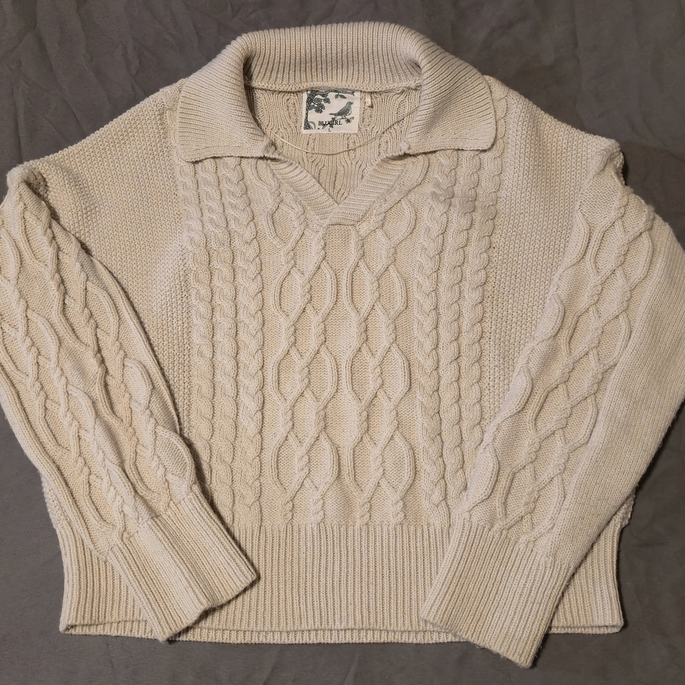 Blugirl Cream Talla Cable Knit V-Neck Sweater